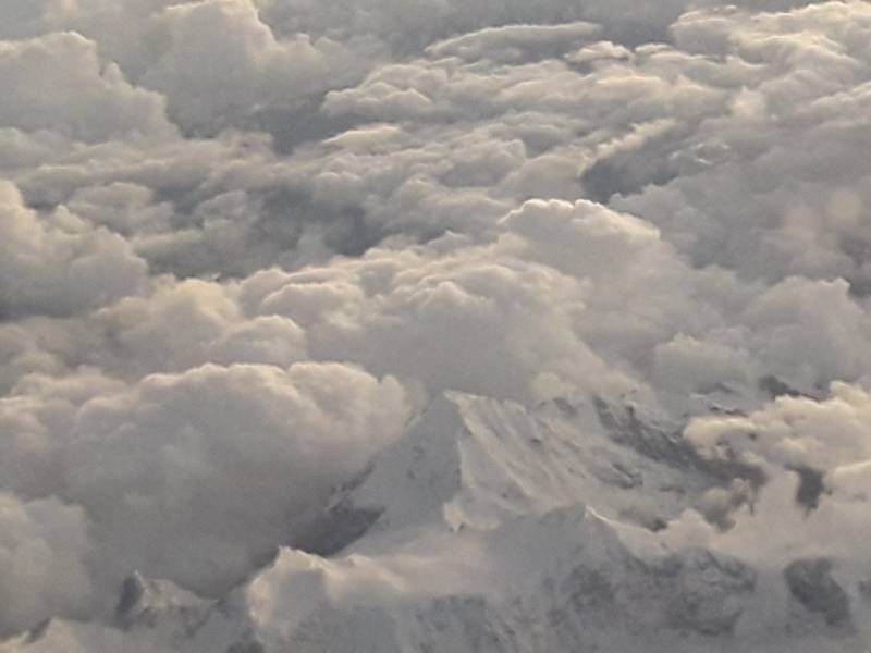 Кавказские горы из иллюминатора самолёта