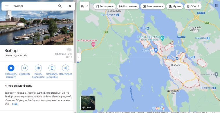 Выборг на карте гугл