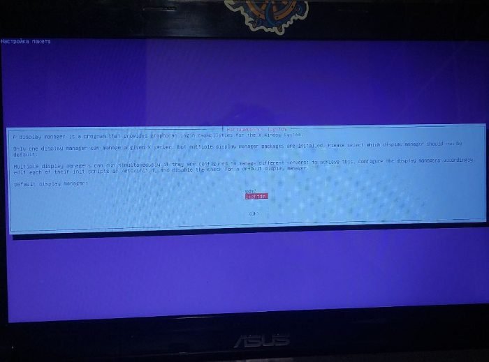 Выбор менеджера дисплея - lightdm